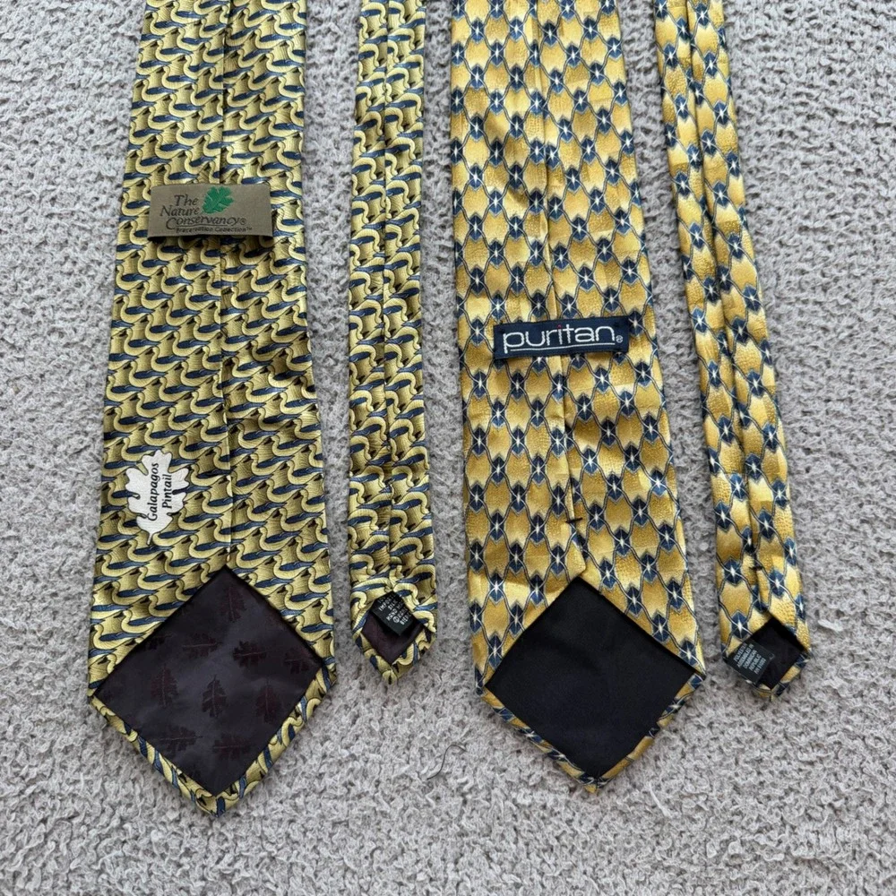 Vintage Mens Tie Lot The Nature Conservancy Silk Duck & Puritan Geometric Gold